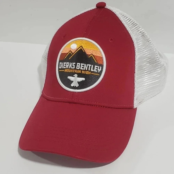 NWOT,Dierks Bently Mountain High Snapback Trucker Hat With  Patch,Red/White. - Picture 1 of 7
